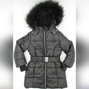 Calvin Klein 3T Black Belted Puffer Coat – Faux Fur Hood